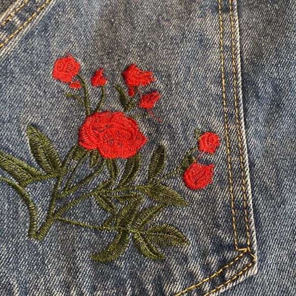 Denim Button Front Embroidered Jean Skirt Size S - Picture 2 of 8